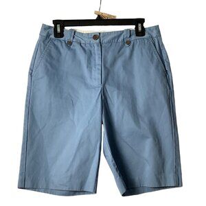 Lands' End 100% Cotton Bermuda Walking Shorts Women Size 6 Blue Pockets